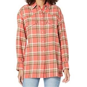 Levi's Women's Dylan Relaxed Western Top Orange Plaid Flannel Shirt Size S